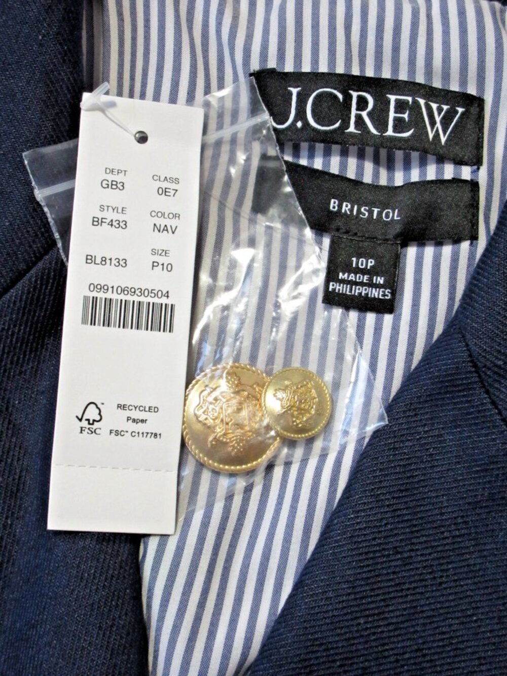NWT J.Crew Petite Bristol Blazer in Navy Blue Stretch Linen Jacket 10P - Picture 3 of 4